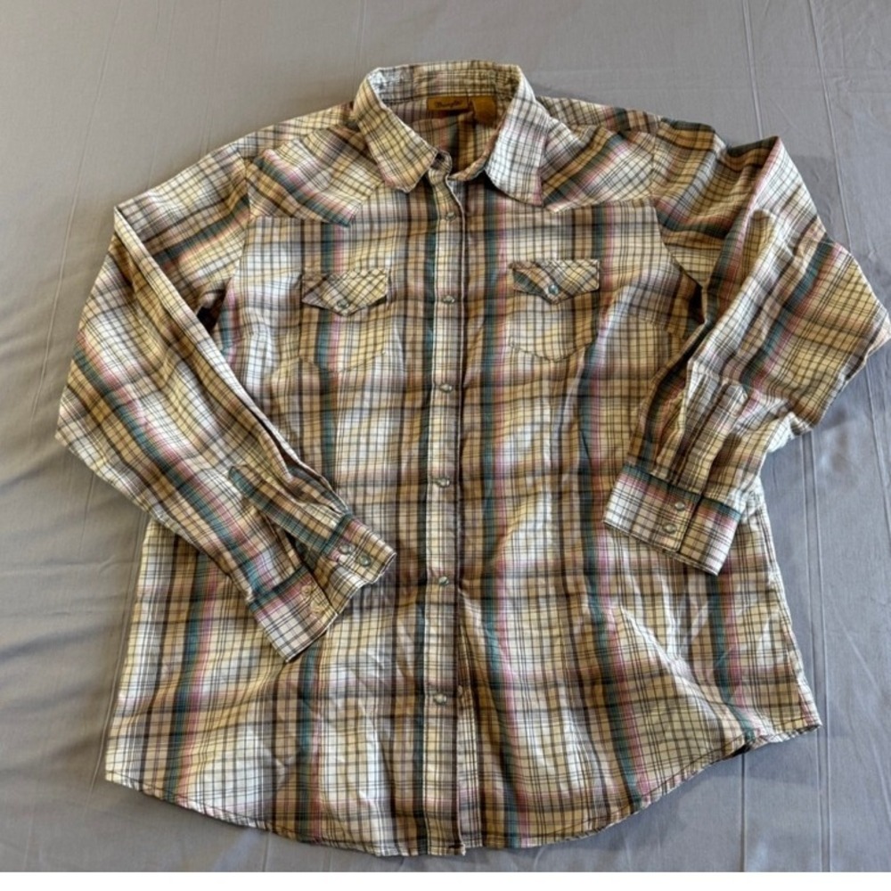 Wrangler Western Shirt Xl Plaid Pearl Snap Long Sleeve Mens Western Cowboy Yoak‎